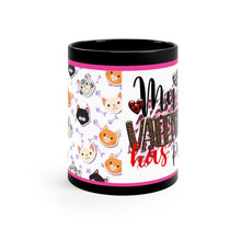 Load image into Gallery viewer, My Valentine Has Paws (Cat) - 11oz Ceramic Black Mug | Cute Cat Coffee Mug | Valentines Day Cat Gift