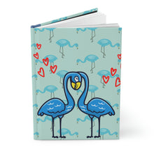Load image into Gallery viewer, "Blue Flamingos In Love"  - 150 pages (75 sheets)  hard backed lined journal