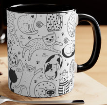 Load image into Gallery viewer, Black and White Cute CATS {Black}  Funny Coffee Mug, 11oz | Funny Gift | Funny Coffee Mug