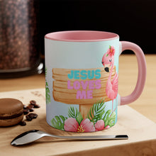 Load image into Gallery viewer, Jesus Loves Me -Flamingo Coffee Mug - 11oz {Navy Blue/Red/Pink/Green}