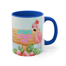 Load image into Gallery viewer, Jesus Loves Me -Flamingo Coffee Mug - 11oz {Navy Blue/Red/Pink/Green}