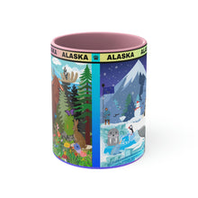 Load image into Gallery viewer, ALASKA  Coffee Mug, 11oz; Summer and Winter Alaskan Moose and Fishing Design