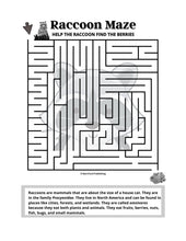 Load image into Gallery viewer, Printable Raccoon Maze ('Easy') - 1 page in color, 1 page B&W, 1 Answer Key - 8.5" x 11" - Fun Printable Maze For Kids