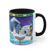 Load image into Gallery viewer, ALASKA  Coffee Mug, 11oz; Summer and Winter Alaskan Moose and Fishing Design