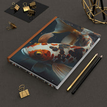 Load image into Gallery viewer, Black, Orange, and Gold Koi Fish  - 150 page (75 sheets) Lined Hardback Journal | Koi Fish Secret Pond