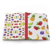Load image into Gallery viewer, Fruity Fun - 150 page (75 sheets) Lined Hardback Journal |Aesthetic Fun Fruits Cherry, Strawberry, Banana, Peach, Pineapple