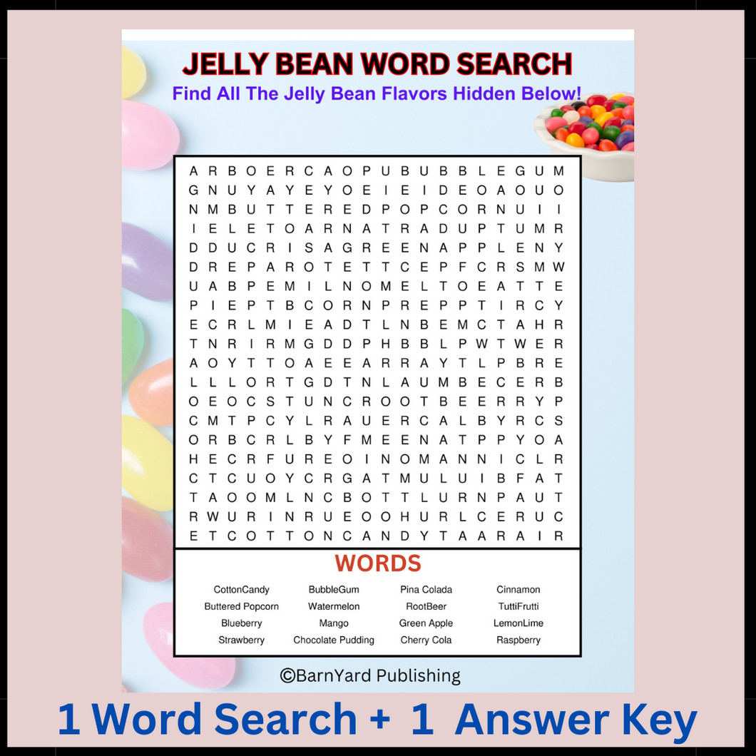 FREE!  1 Jelly Bean Word Search with Answer Key (2 pages)