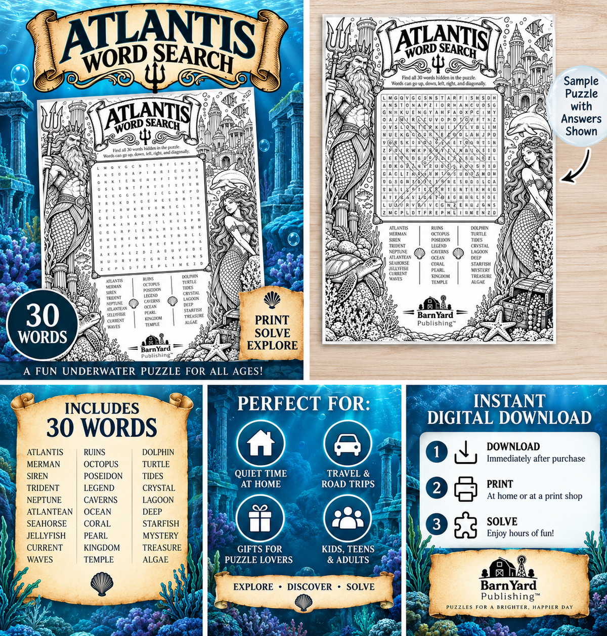 FREE!  1 Atlantis Themed 30 Word Word Search + Answer Key