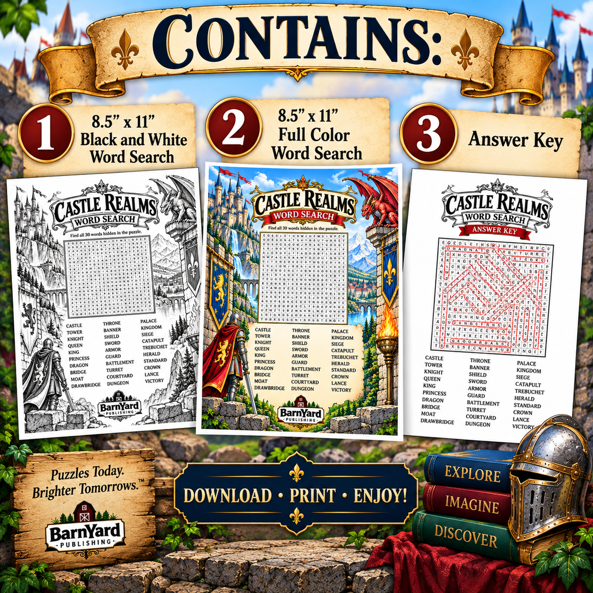FREE Castle Realms Word Search Printable – Medieval Fantasy Puzzle