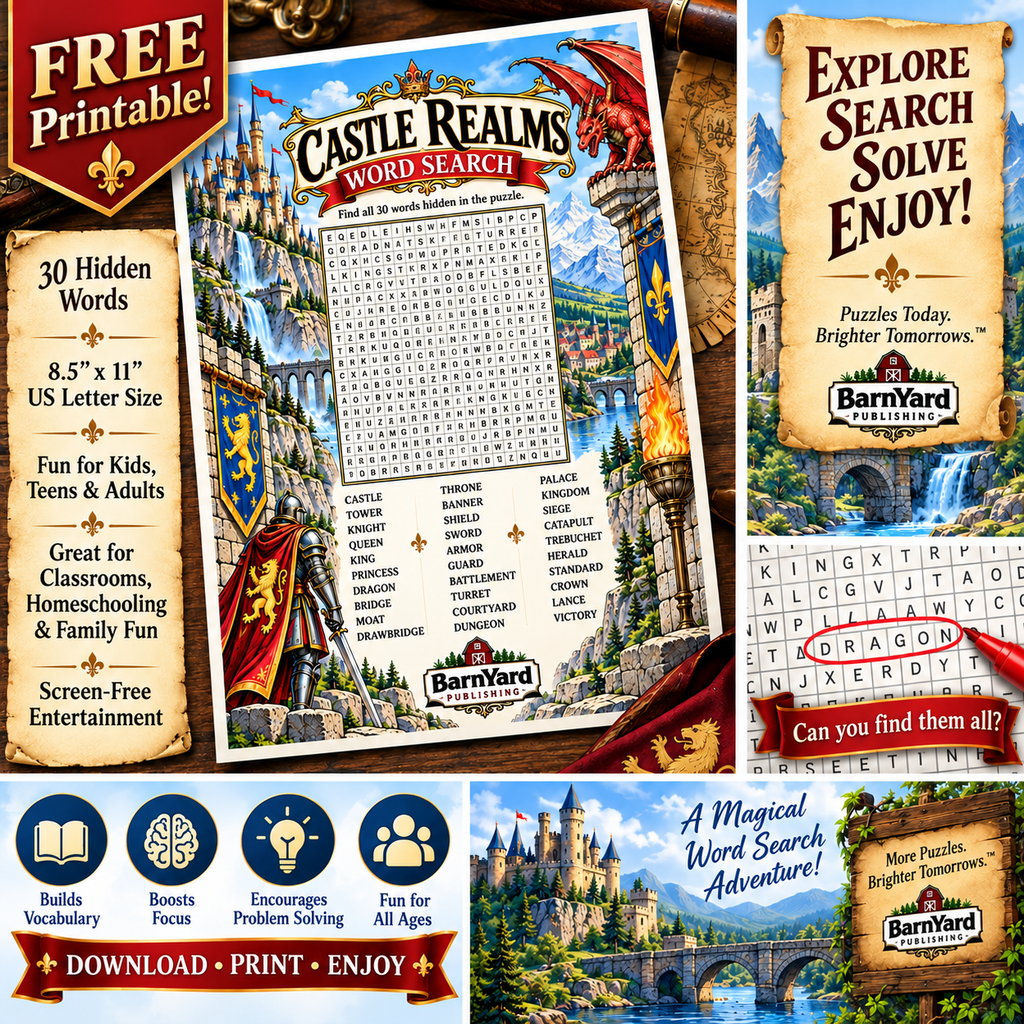 FREE Castle Realms Word Search Printable – Medieval Fantasy Puzzle