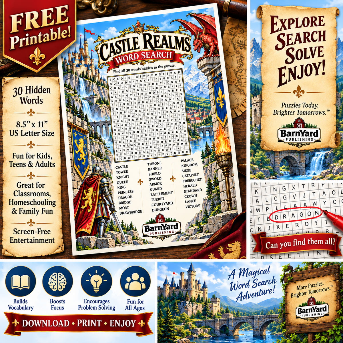 FREE Castle Realms Word Search Printable – Medieval Fantasy Puzzle