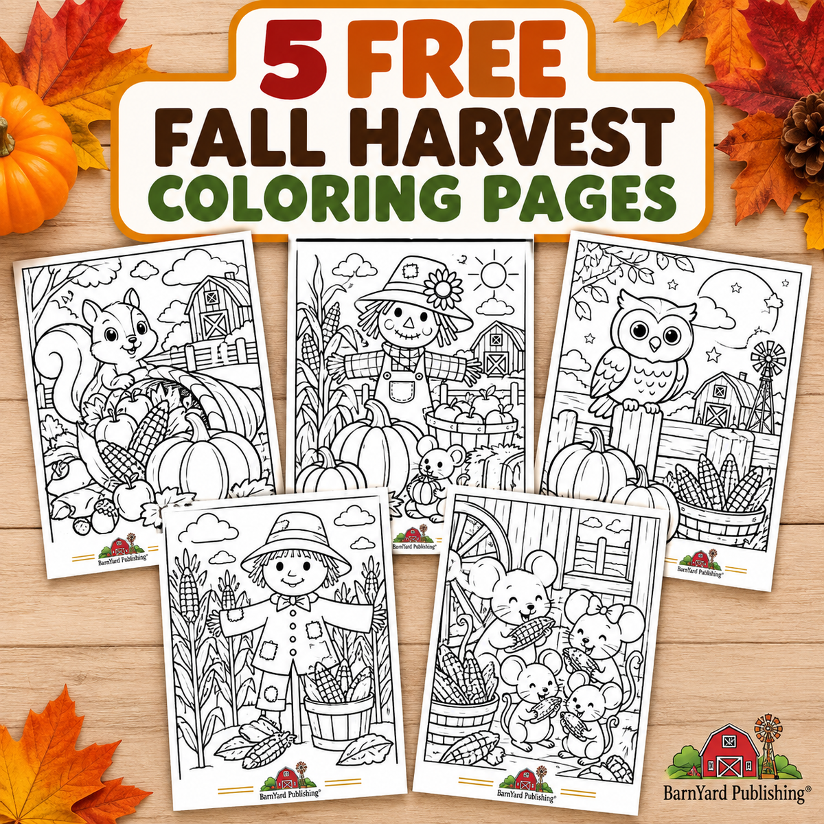 FREE!  5 Fall Harvest Coloring Pages