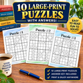 FREE!  10 Large Print Sudoku Puzzle for Teens, Adults, Seniors (20 pages)