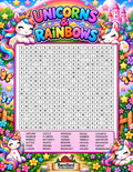 FREE! Unicorns & Rainbows Word Search with Answer Key – 3 Printable Pages