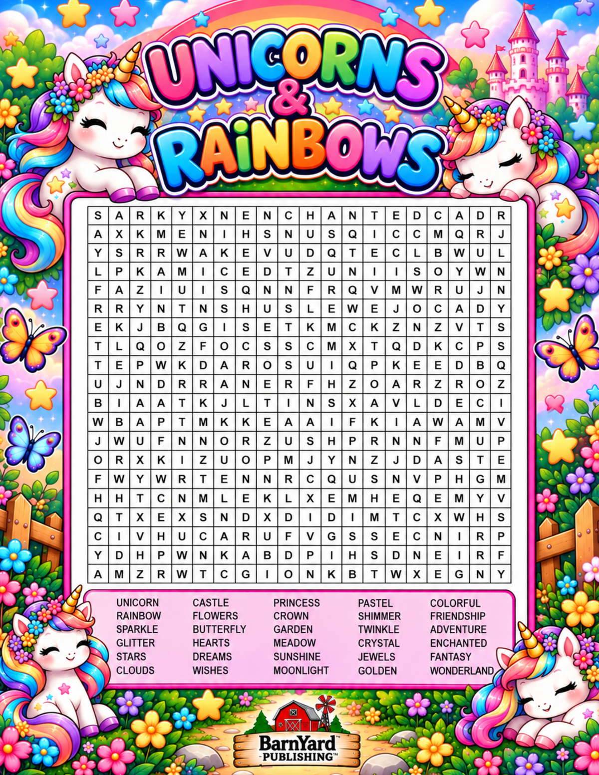 FREE! Unicorns & Rainbows Word Search with Answer Key – 3 Printable Pages