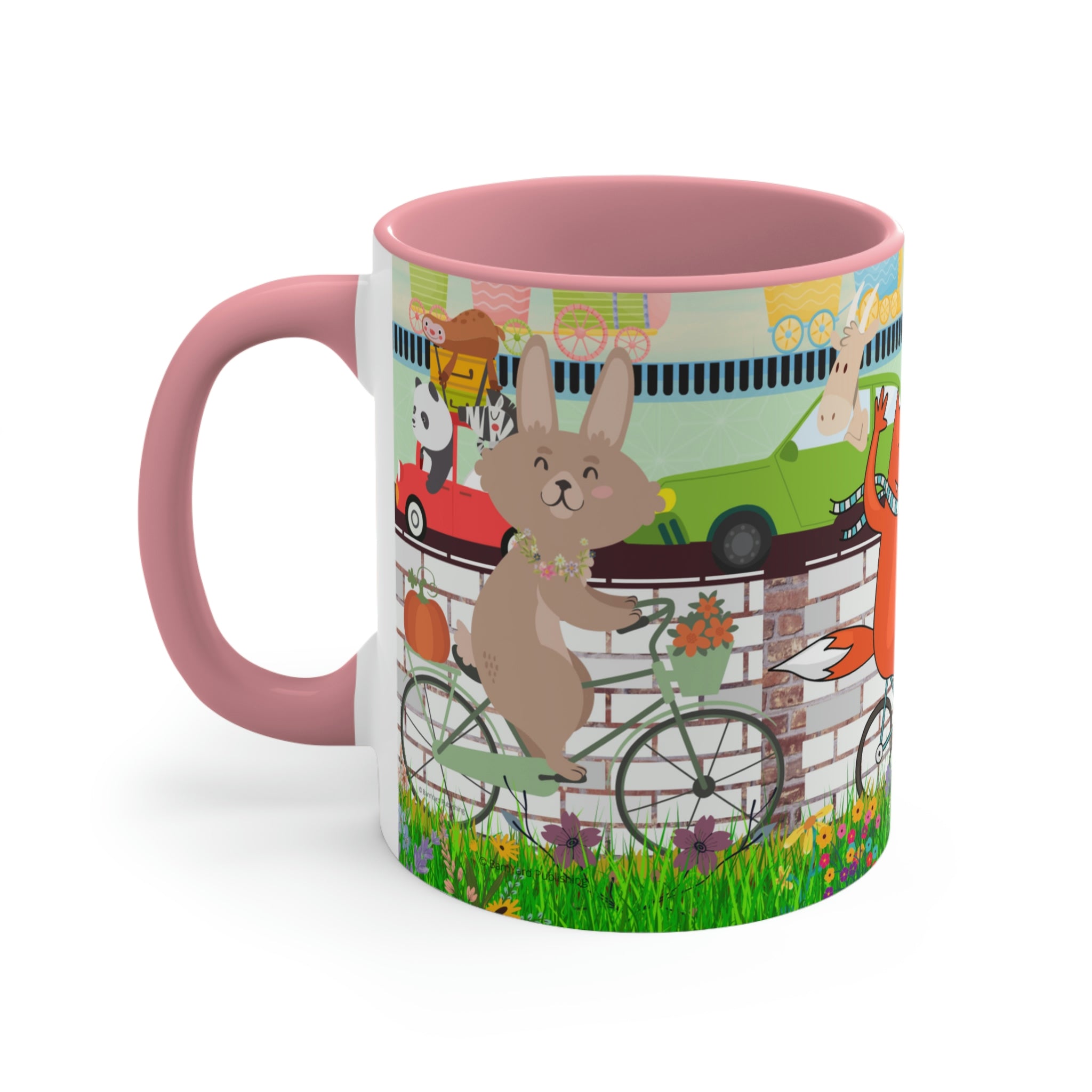 "Daily Commute"  - 11oz {Navy Blue/Red/Pink/Green}  | Forest Animals | Fox | Bear| Rabbit on Bicycles