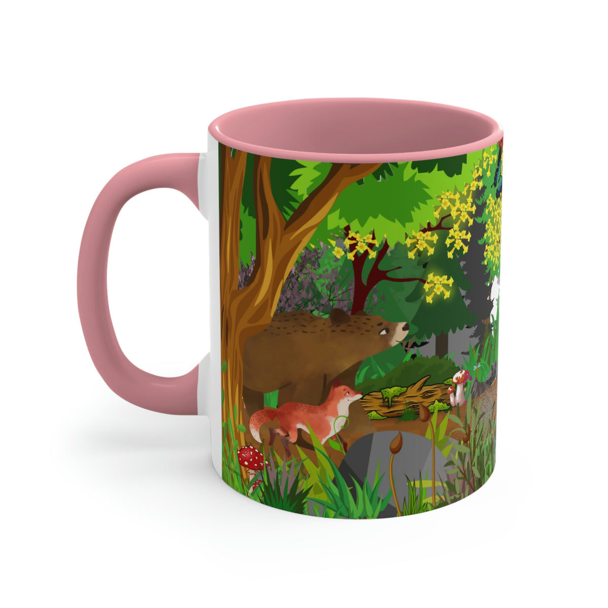 Forest Friends - Bear and Fox Coffee Mug, 11oz {Navy Blue/Red/Pink/Green}  | Forest Animals | Wildlife Coffee Mug