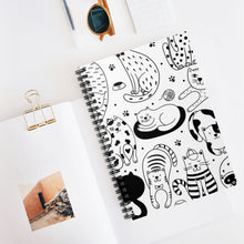 Load image into Gallery viewer, Cute Cats (Black and White) Spiral Notebook - Ruled Line | Cat Lover Journal | Best Cat Lover Gift
