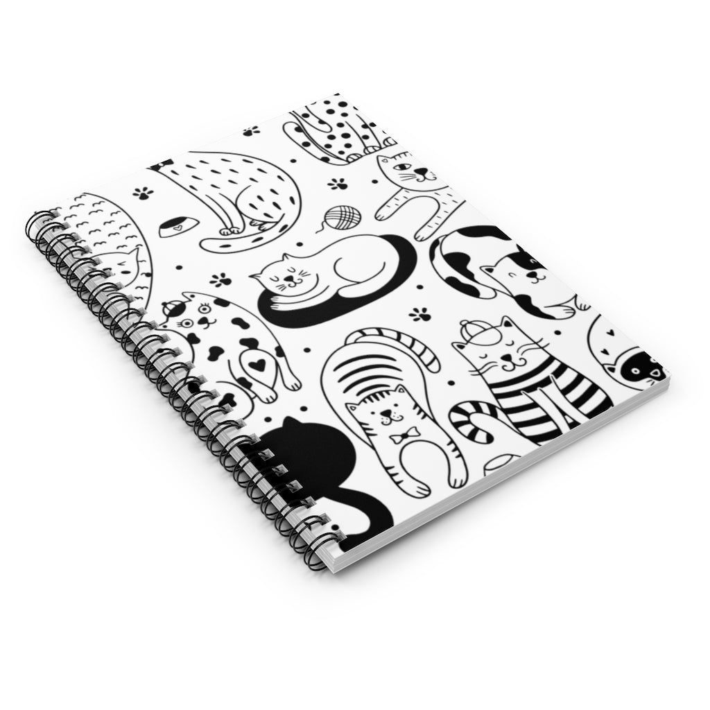 Cute Cats (Black and White) Spiral Notebook - Ruled Line | Cat Lover Journal | Best Cat Lover Gift