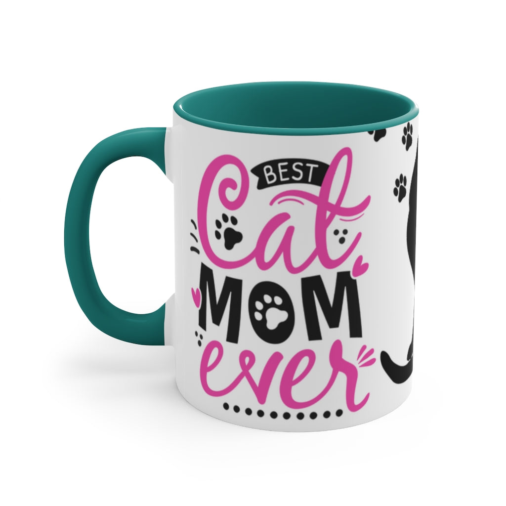 Best Cat Mom Ever {Hot Pink and Black}  Fun Coffee Mug, 11oz | Funny Gift | Funny Coffee Mug |Cat Mug | Funny Cat Mug