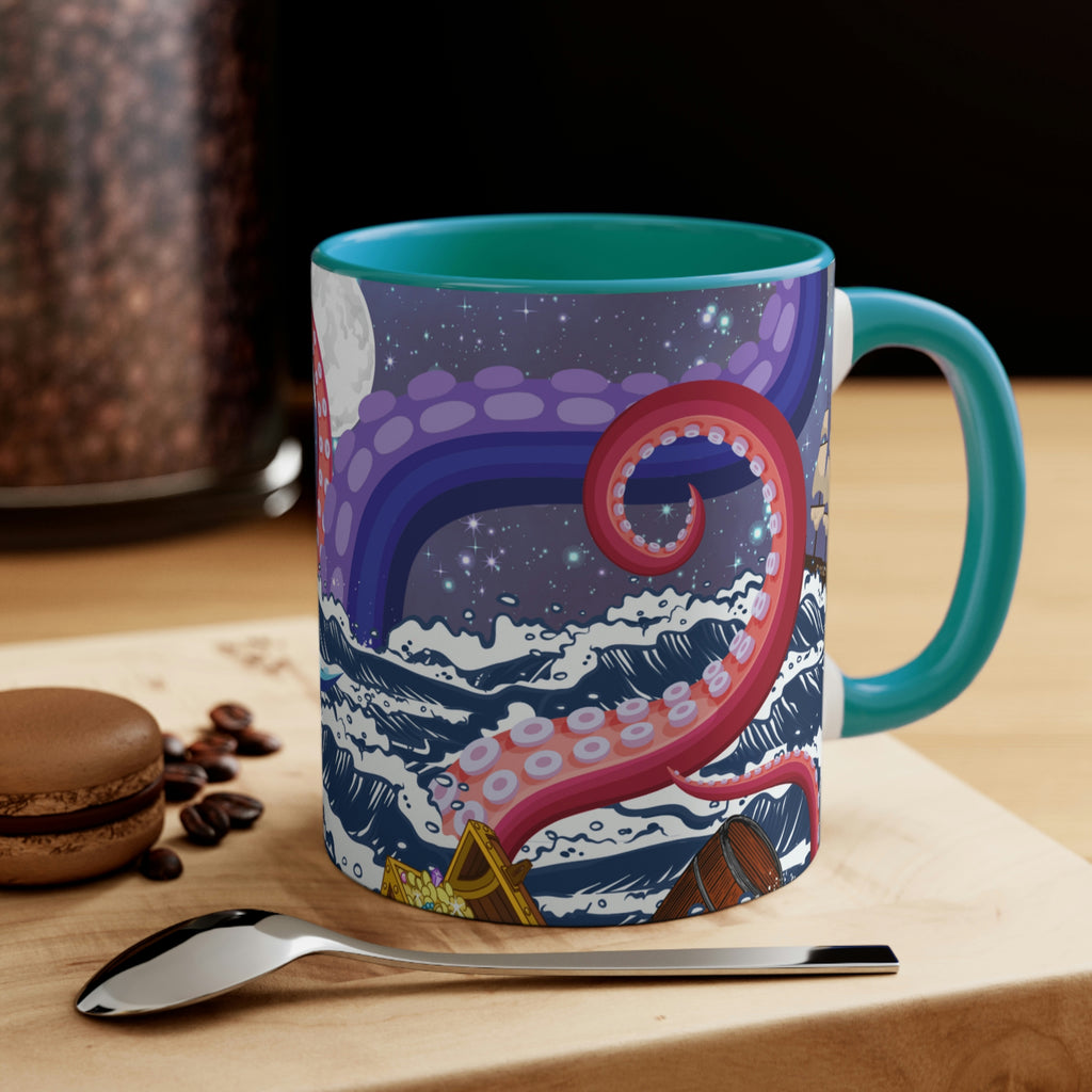 Not So Jolly Roger Sea Creature Coffee Mug, 11oz {Navy Blue/Red/Pink/Green}  | Ocean Life | Sea Creature Coffee Mug | Kraken Coffee Mug