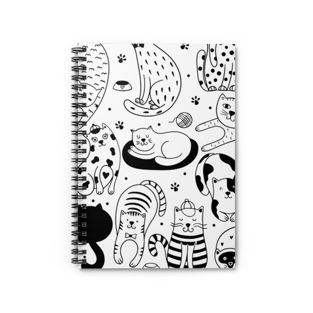 Cute Cats (Black and White) Spiral Notebook - Ruled Line | Cat Lover Journal | Best Cat Lover Gift