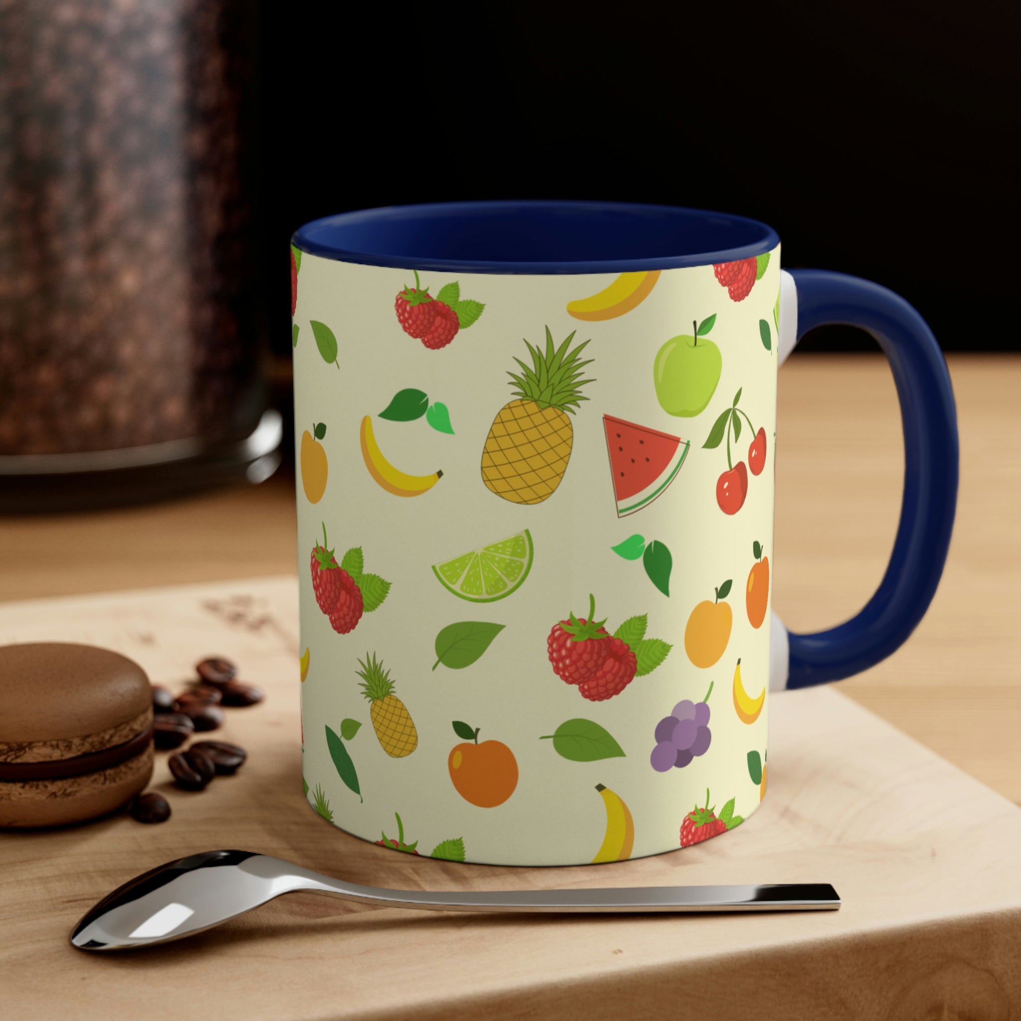 1960's Retro Fruit Coffee Cup   11oz Ceramic Mug with Color interior - Wallpapered with Fruits!