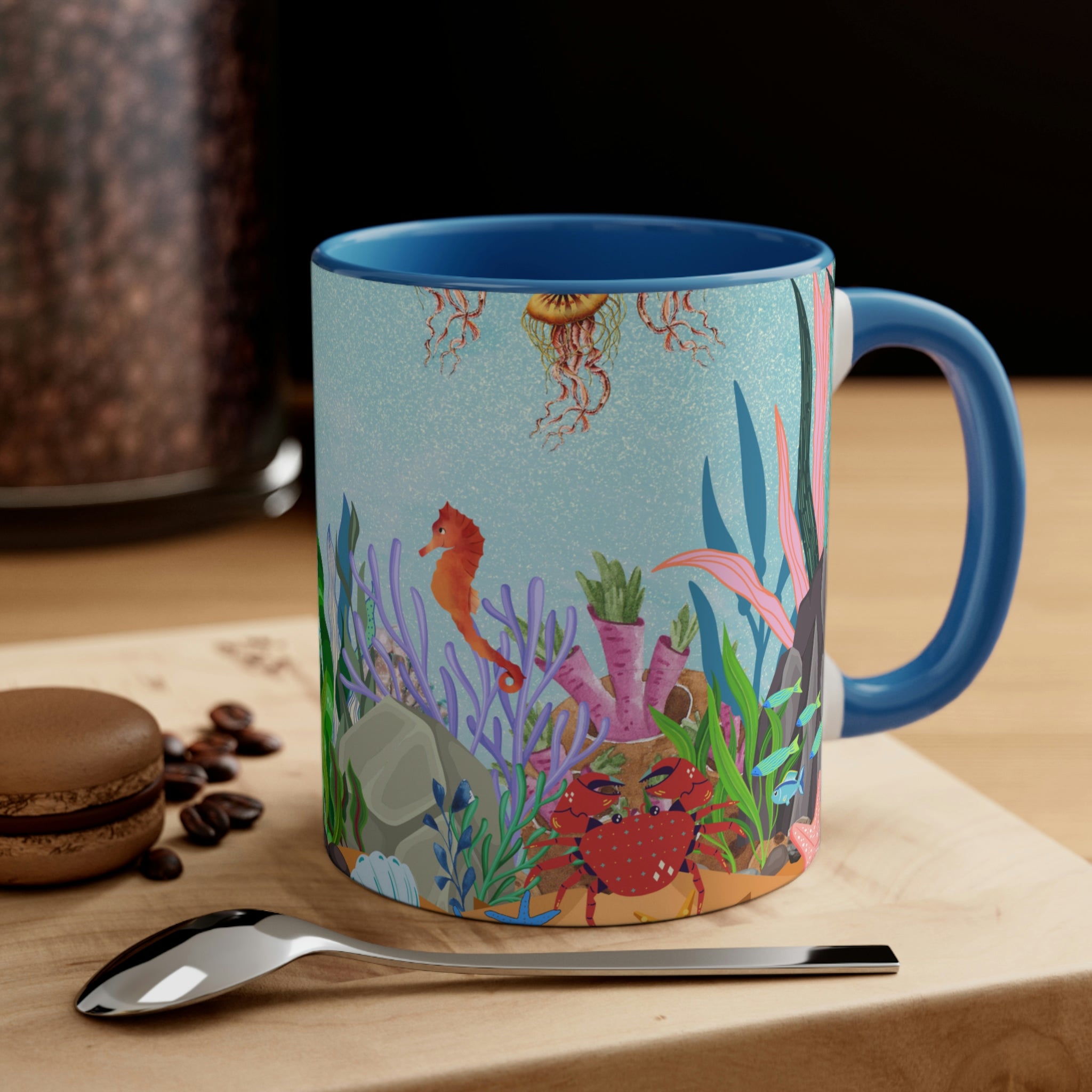 Ocean Floor Seascape - (Red/Navy/Light Blue/Pink/Black Interior) 11oz Coffee Mug - | Perfect Gift For Mom | Ocean | Ocean Themed