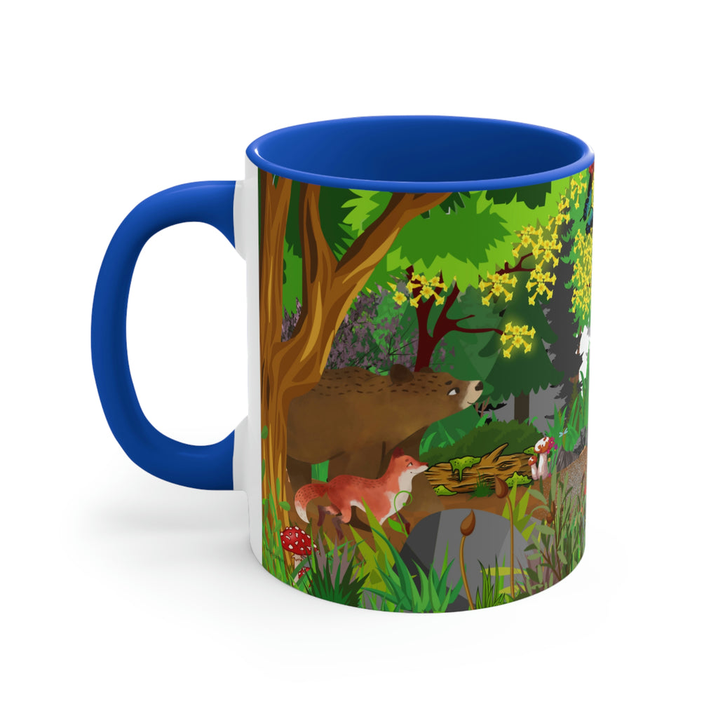 Forest Friends - Bear and Fox Coffee Mug, 11oz {Navy Blue/Red/Pink/Green}  | Forest Animals | Wildlife Coffee Mug