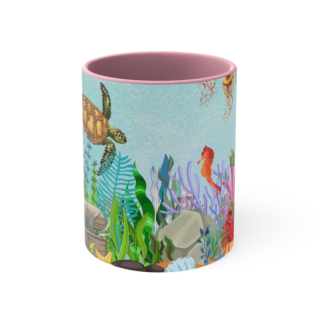 Ocean Floor Seascape - (Red/Navy/Light Blue/Pink/Black Interior) 11oz Coffee Mug - | Perfect Gift For Mom | Ocean | Ocean Themed