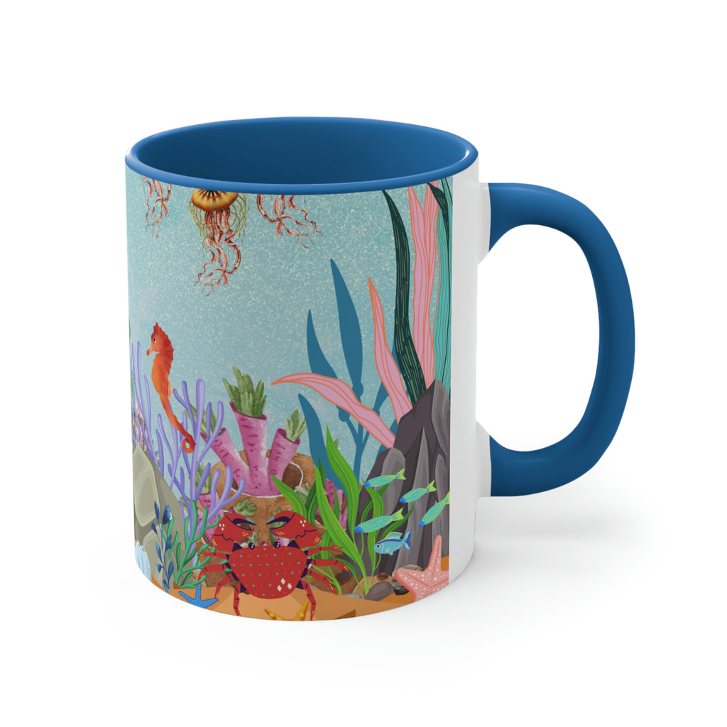 Ocean Floor Seascape - (Red/Navy/Light Blue/Pink/Black Interior) 11oz Coffee Mug - | Perfect Gift For Mom | Ocean | Ocean Themed