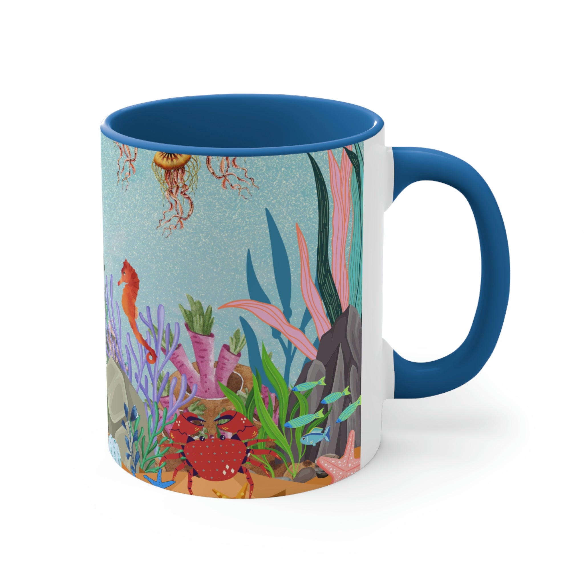 Ocean Floor Seascape - (Red/Navy/Light Blue/Pink/Black Interior) 11oz Coffee Mug - | Perfect Gift For Mom | Ocean | Ocean Themed