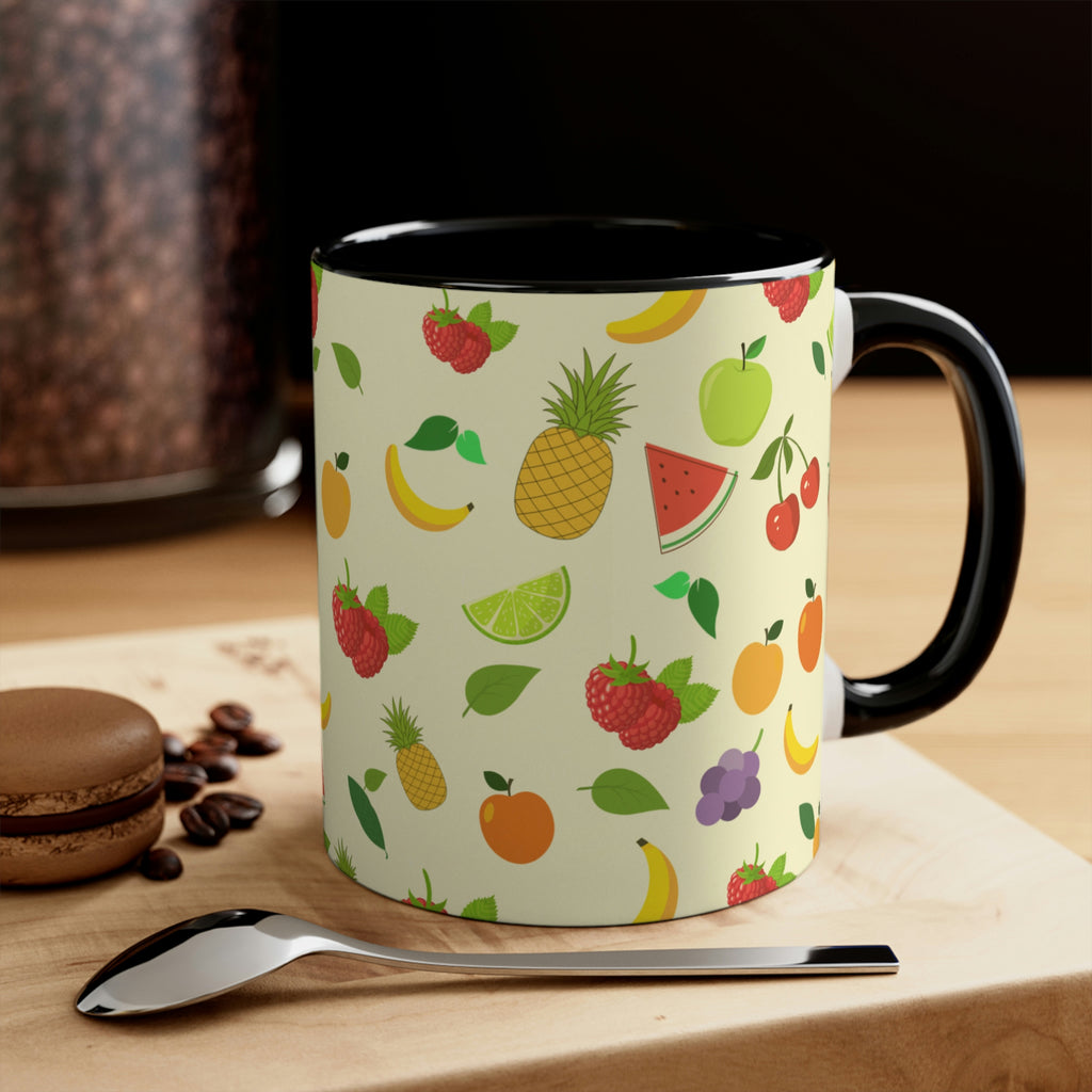 1960's Retro Fruit Coffee Cup   11oz Ceramic Mug with Color interior - Wallpapered with Fruits!
