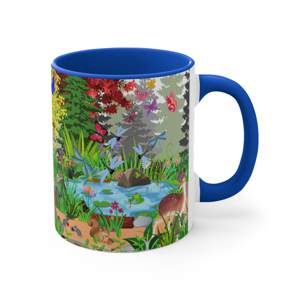 Forest Friends - Bear and Fox Coffee Mug, 11oz {Navy Blue/Red/Pink/Green}  | Forest Animals | Wildlife Coffee Mug