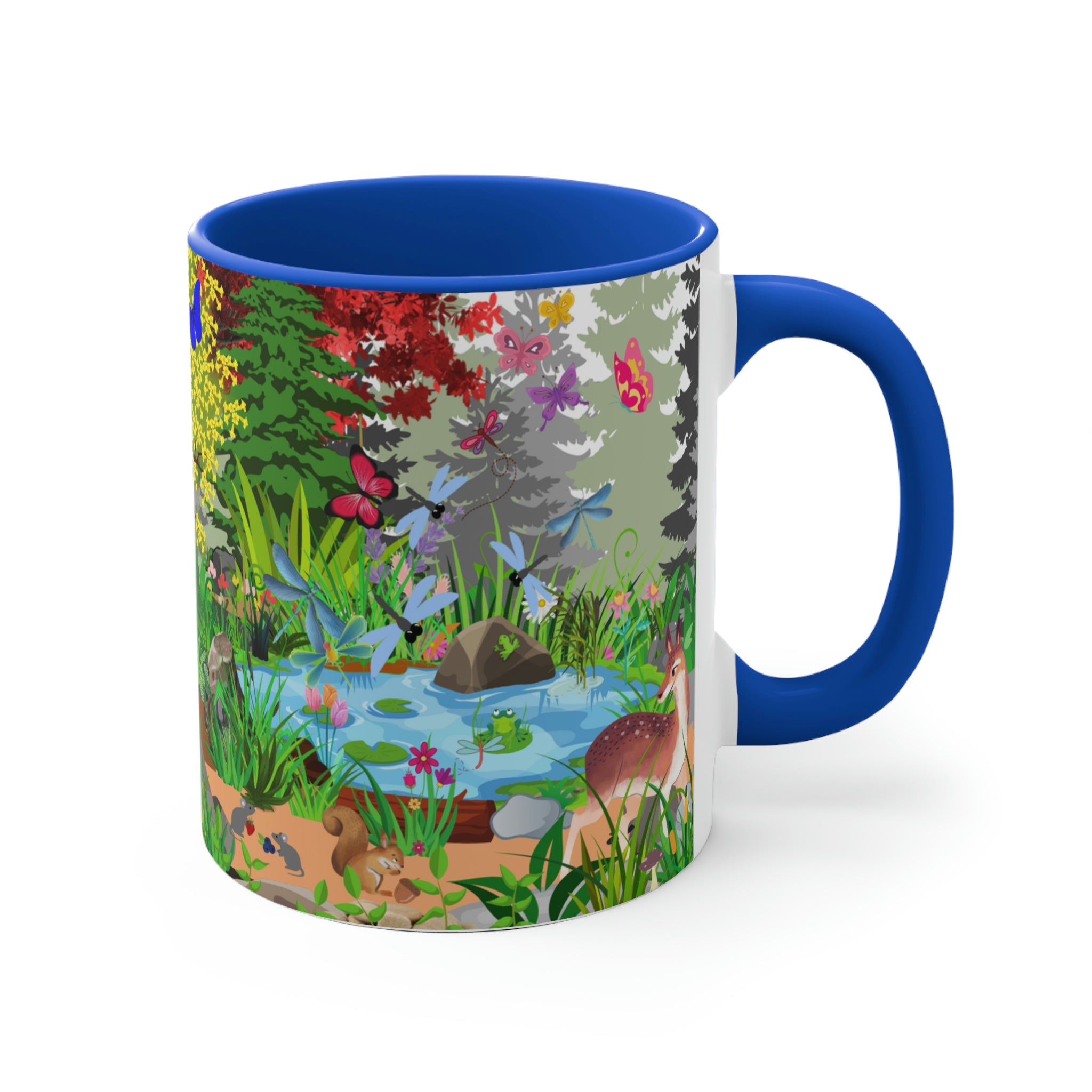 Forest Friends - Bear and Fox Coffee Mug, 11oz {Navy Blue/Red/Pink/Green}  | Forest Animals | Wildlife Coffee Mug
