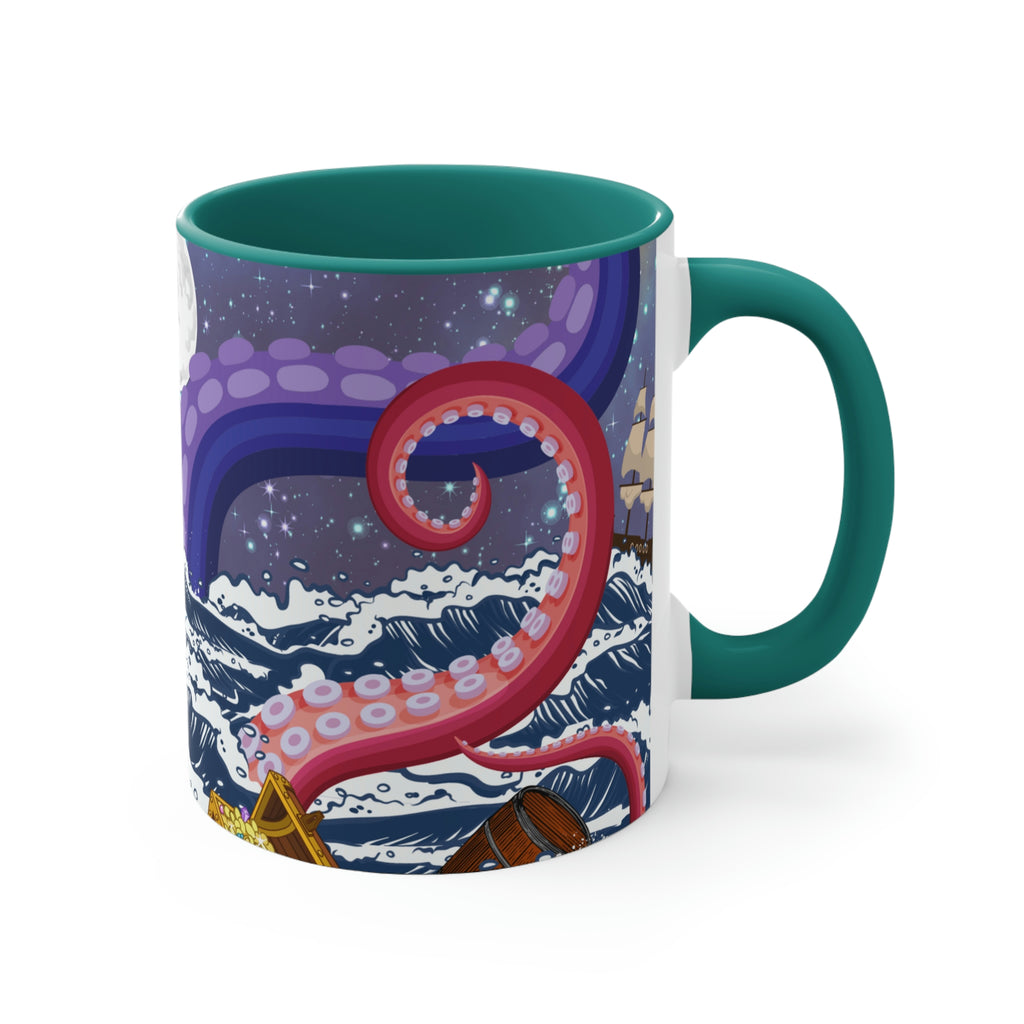 Not So Jolly Roger Sea Creature Coffee Mug, 11oz {Navy Blue/Red/Pink/Green}  | Ocean Life | Sea Creature Coffee Mug | Kraken Coffee Mug