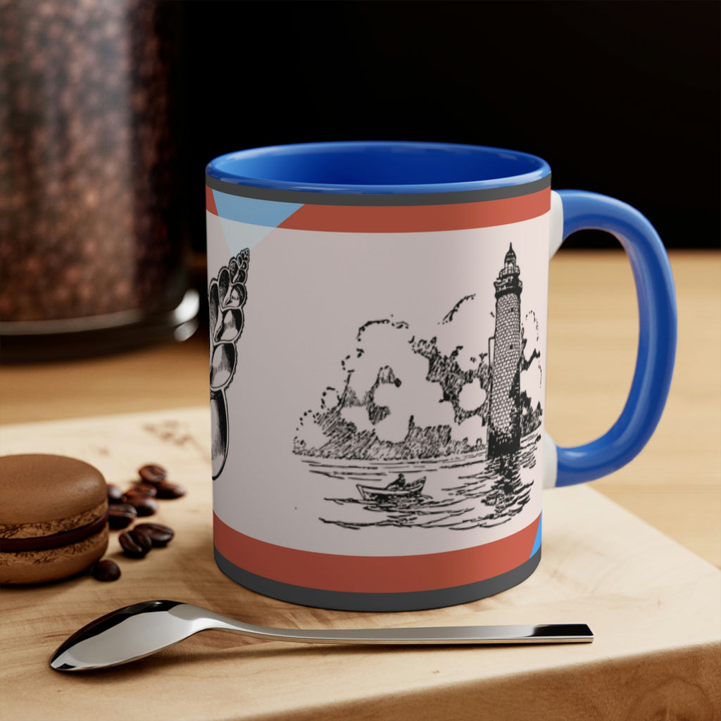 Sailing Antiquity 11oz {Navy Blue/Red}  |  Coffee Mug | Best Sea Farer Gift | Seascape