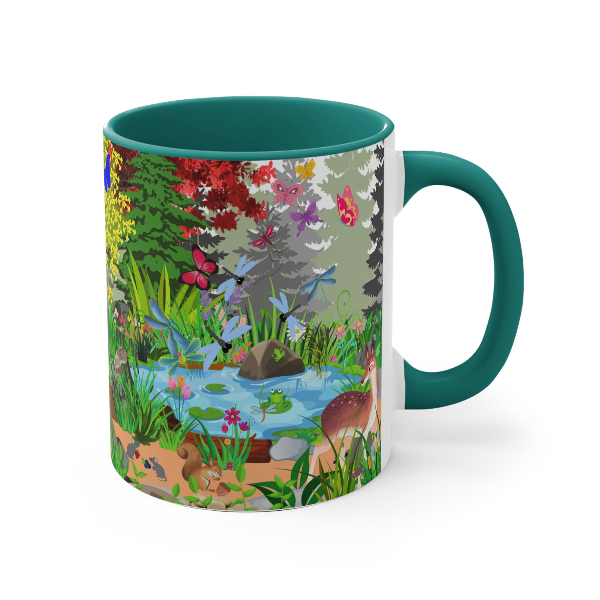 Forest Friends - Bear and Fox Coffee Mug, 11oz {Navy Blue/Red/Pink/Green}  | Forest Animals | Wildlife Coffee Mug