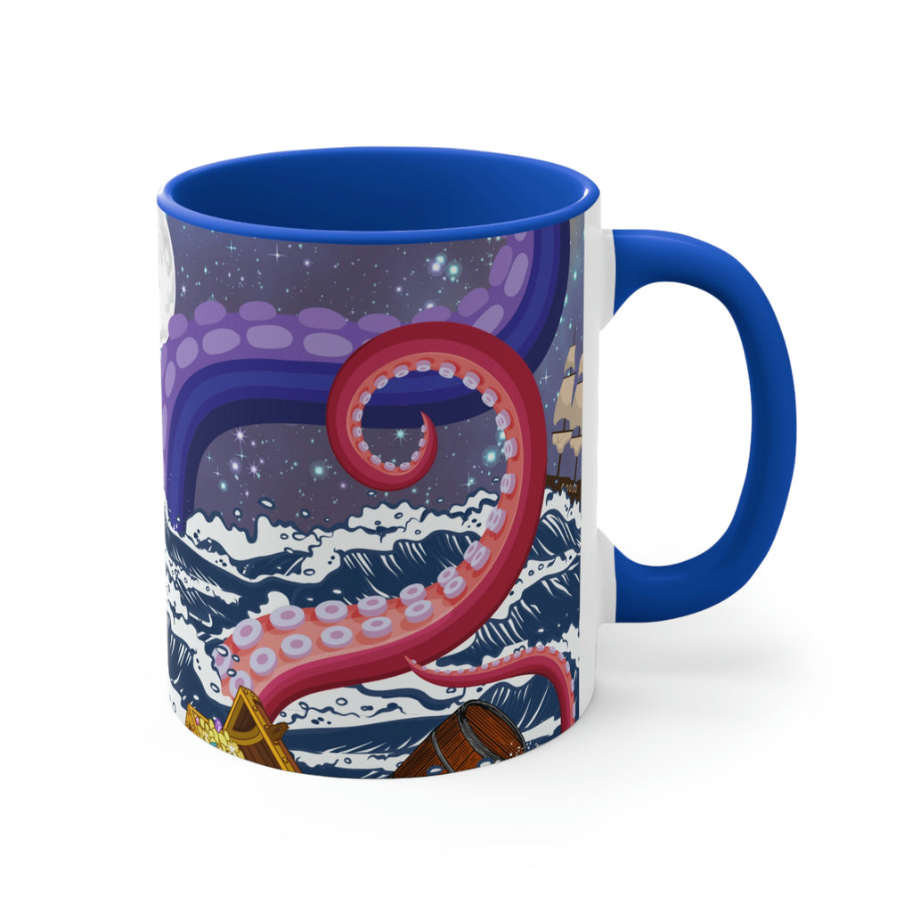 Not So Jolly Roger Sea Creature Coffee Mug, 11oz {Navy Blue/Red/Pink/Green}  | Ocean Life | Sea Creature Coffee Mug | Kraken Coffee Mug
