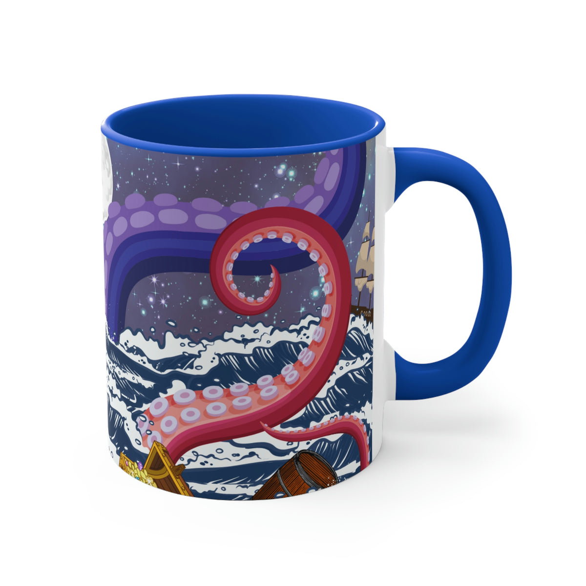 Not So Jolly Roger Sea Creature Coffee Mug, 11oz {Navy Blue/Red/Pink/Green}  | Ocean Life | Sea Creature Coffee Mug | Kraken Coffee Mug