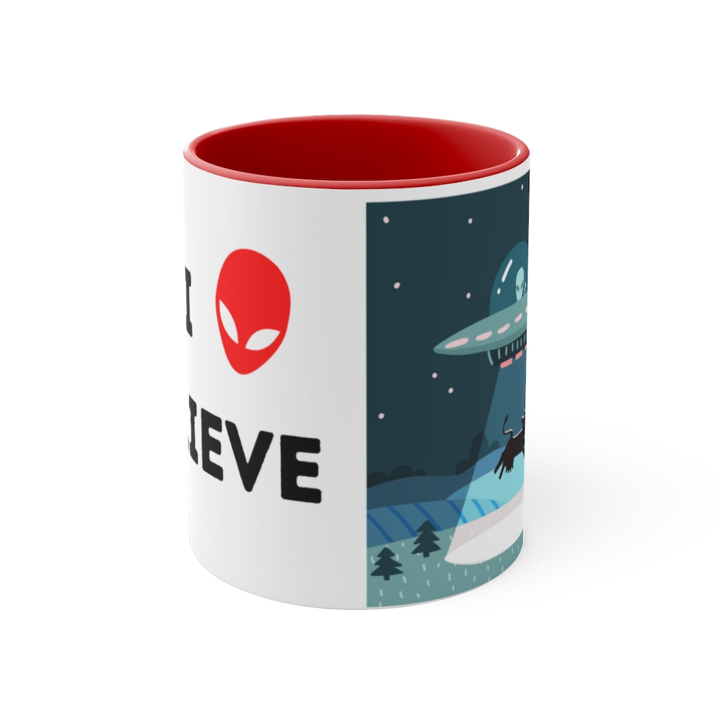 I Believe -Cow Alien Abduction -{Red/Navy/Black} Funny Coffee Mug, 11oz | Funny Gift | Funny Coffee Mug | Funny Alien Mug