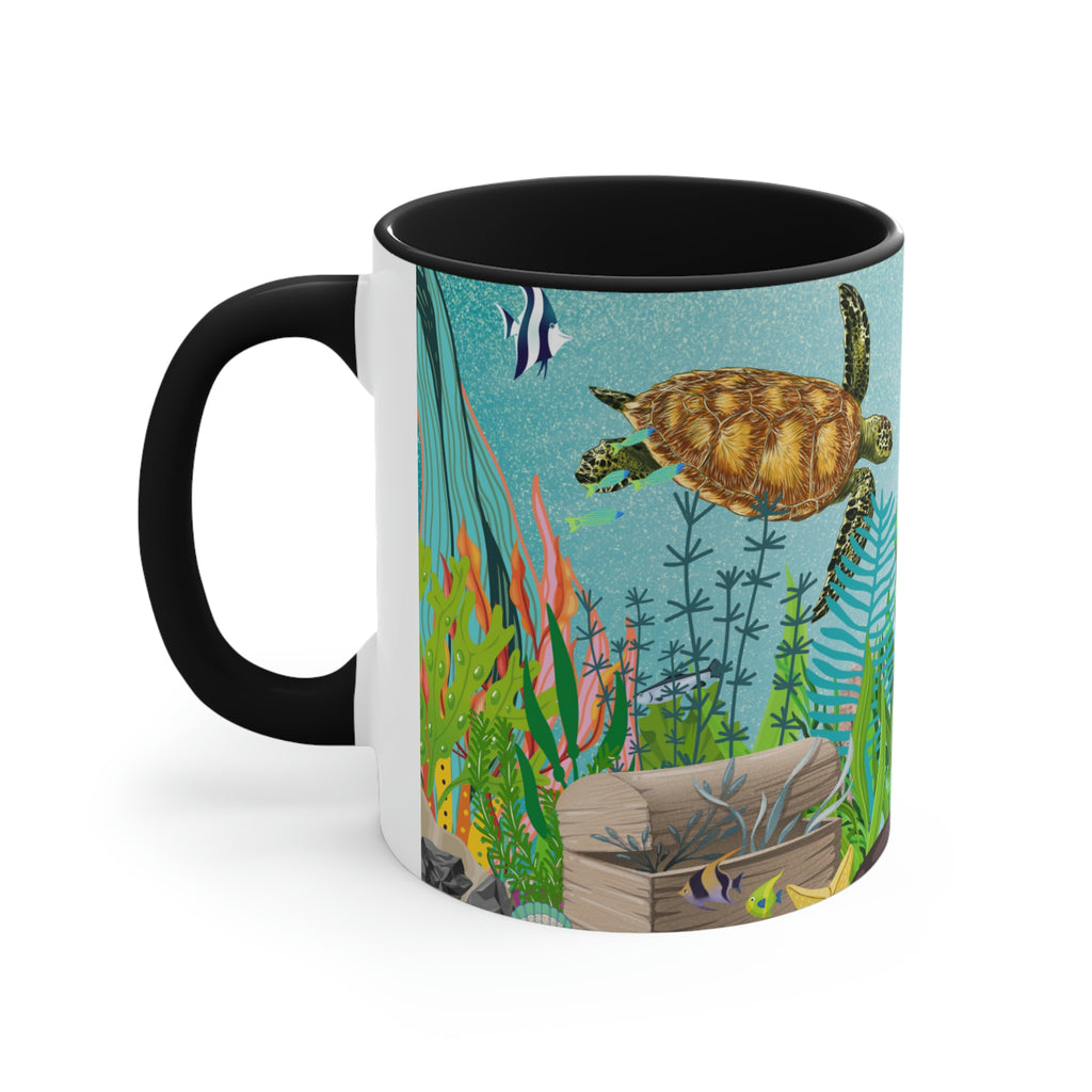 Ocean Floor Seascape - (Red/Navy/Light Blue/Pink/Black Interior) 11oz Coffee Mug - | Perfect Gift For Mom | Ocean | Ocean Themed