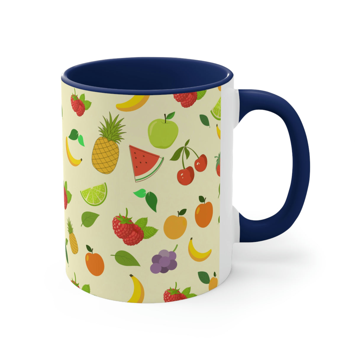 1960's Retro Fruit Coffee Cup   11oz Ceramic Mug with Color interior - Wallpapered with Fruits!