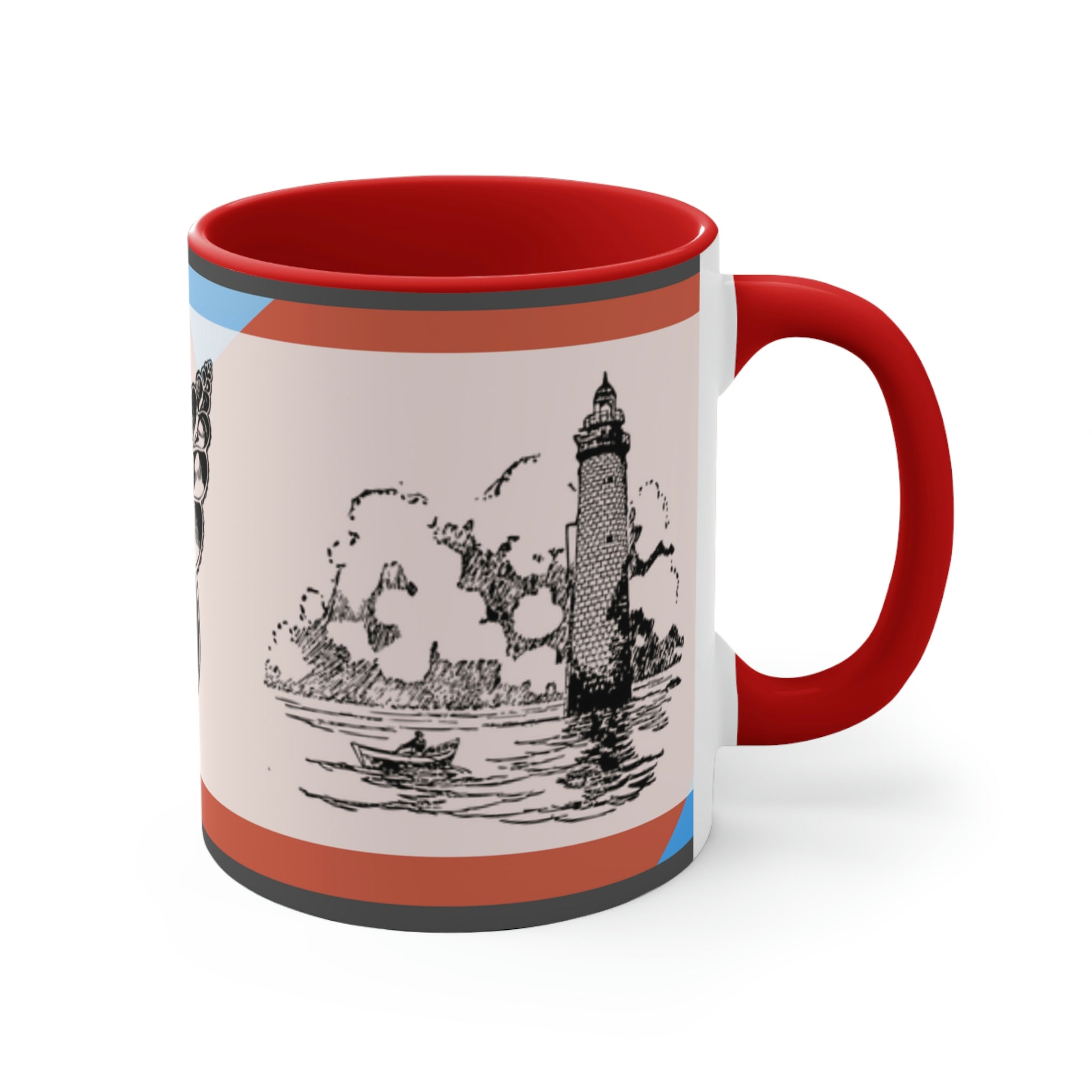 Sailing Antiquity 11oz {Navy Blue/Red}  |  Coffee Mug | Best Sea Farer Gift | Seascape