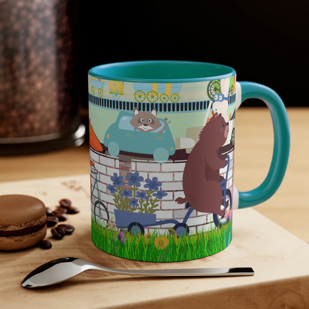 "Daily Commute"  - 11oz {Navy Blue/Red/Pink/Green}  | Forest Animals | Fox | Bear| Rabbit on Bicycles