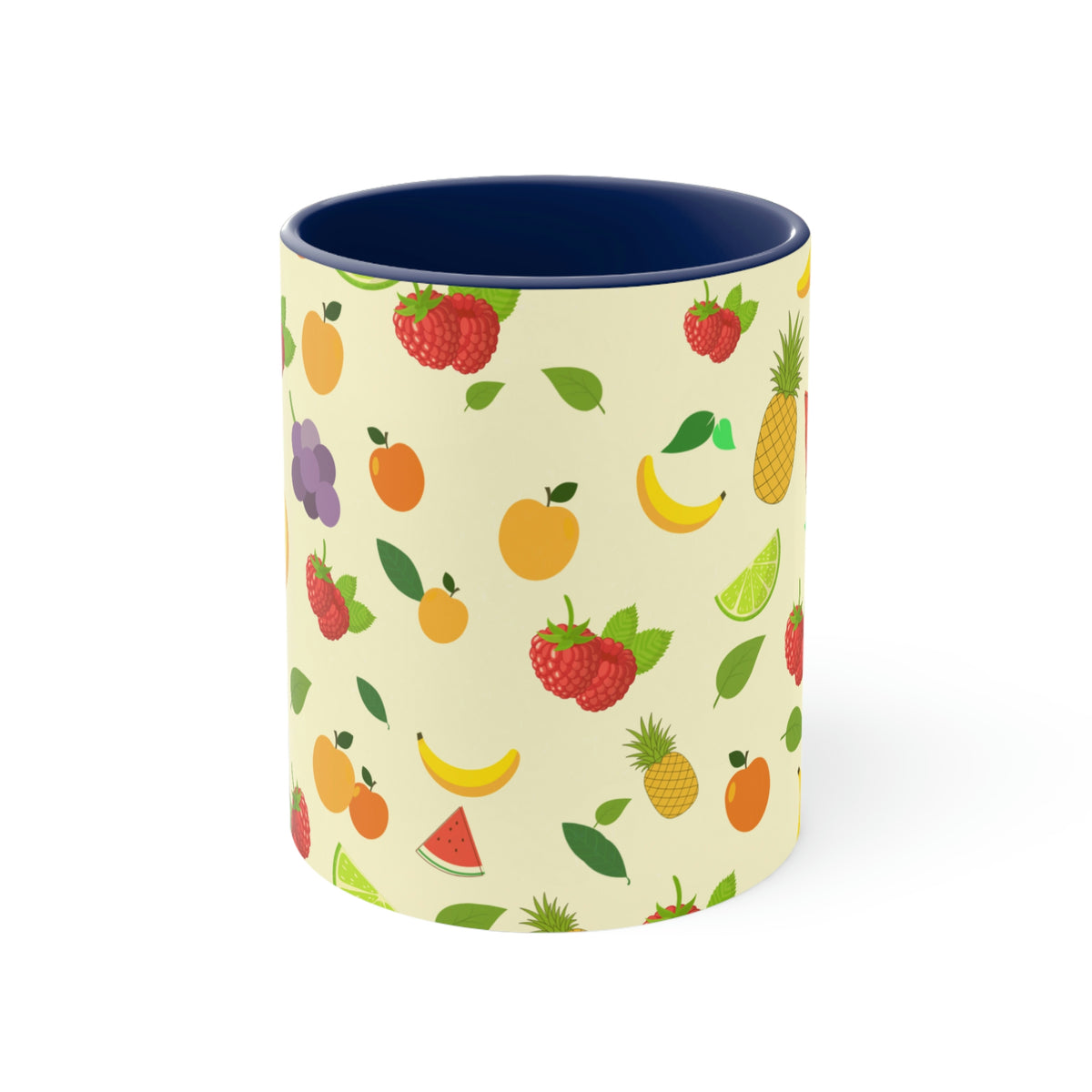 1960's Retro Fruit Coffee Cup   11oz Ceramic Mug with Color interior - Wallpapered with Fruits!