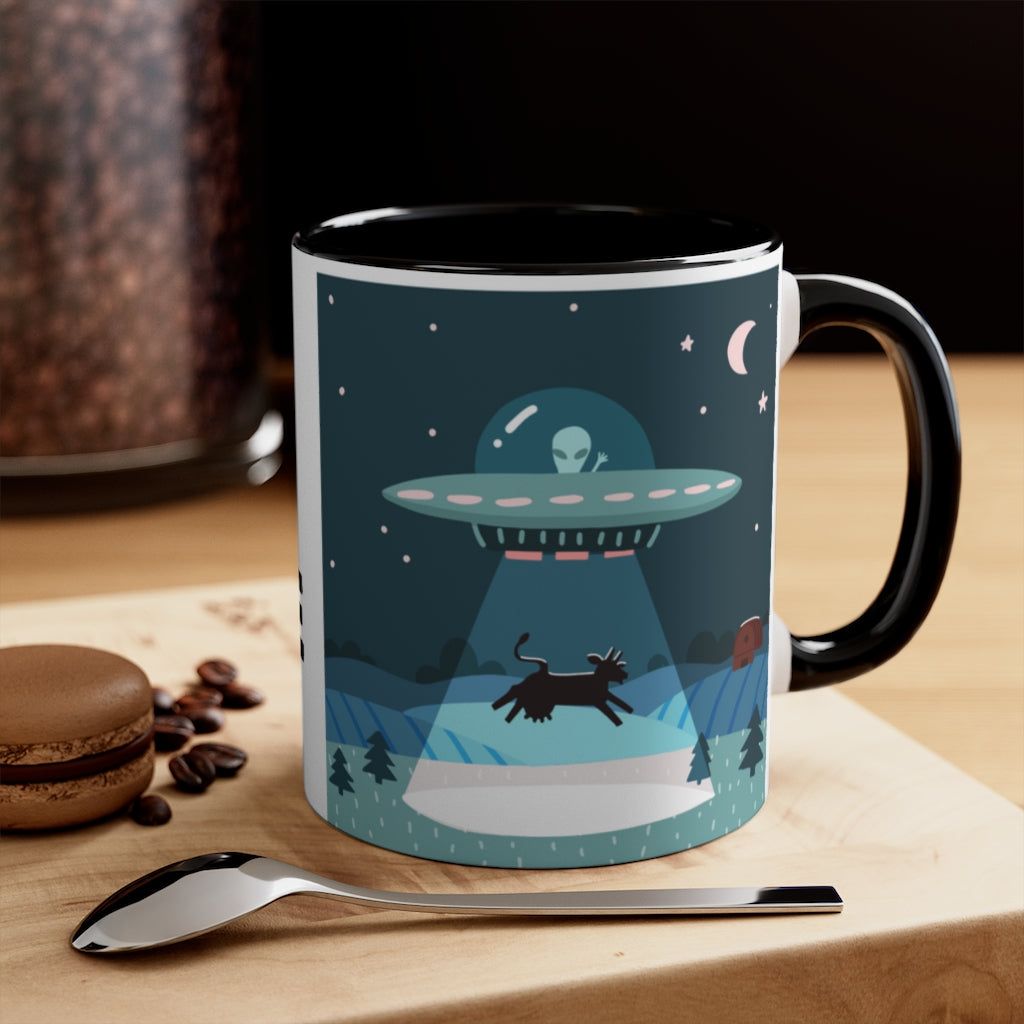 I Believe -Cow Alien Abduction -{Red/Navy/Black} Funny Coffee Mug, 11oz | Funny Gift | Funny Coffee Mug | Funny Alien Mug