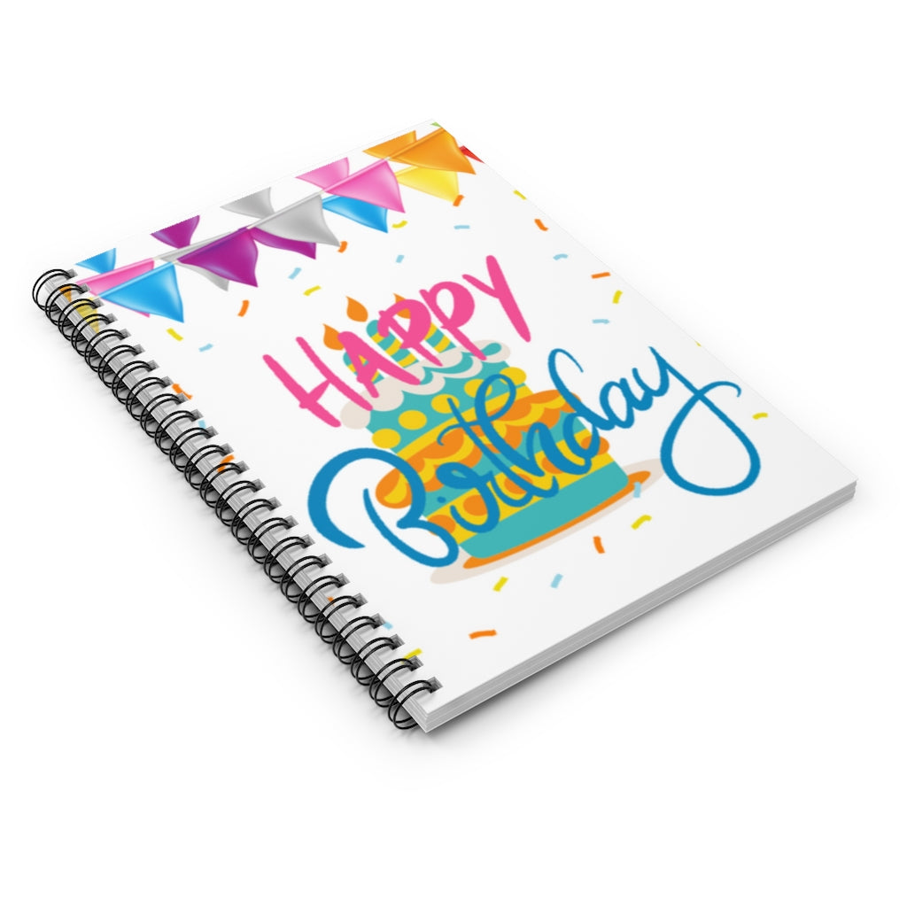Happy Birthday Festive Spiral Notebook - Ruled Line - 118 pages