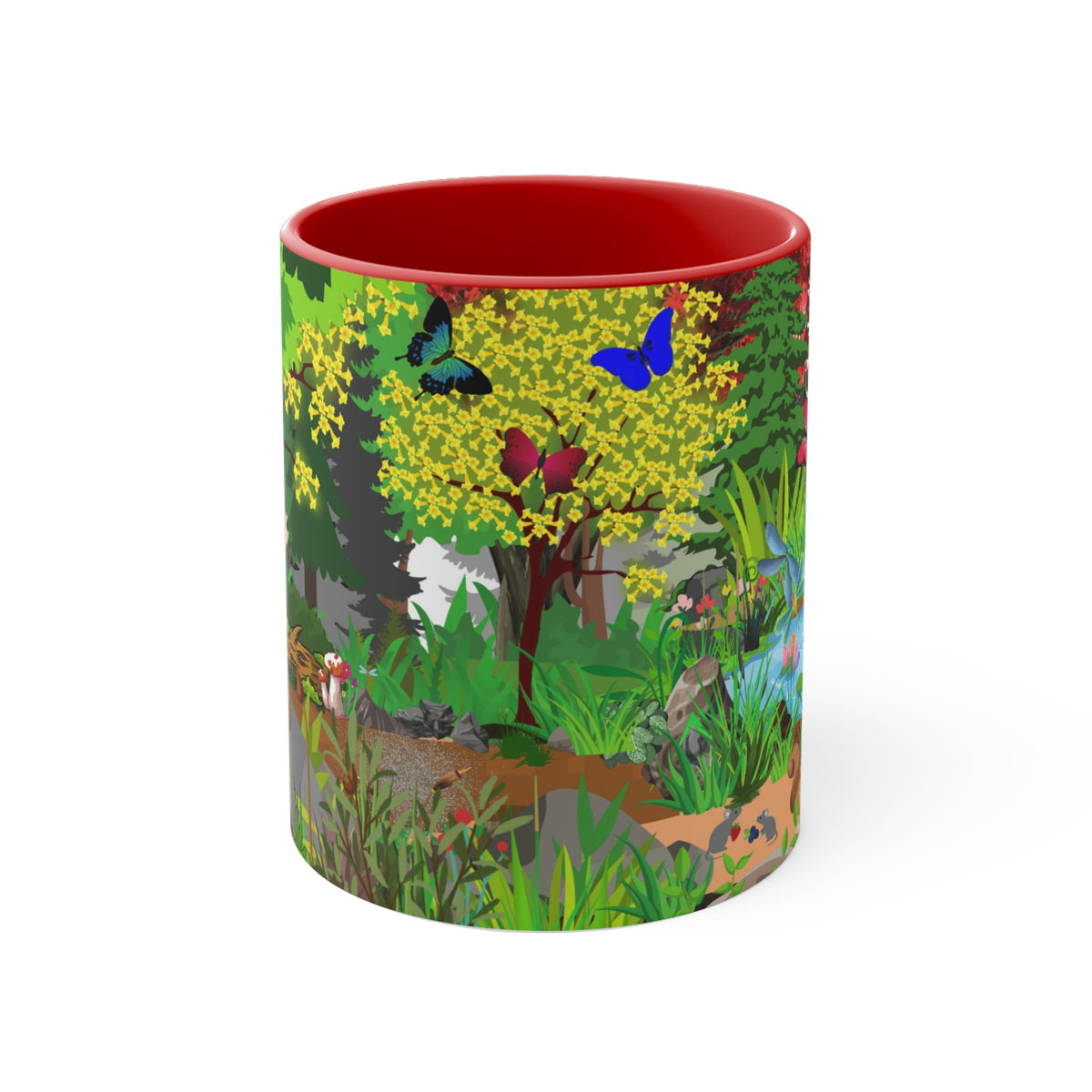 Forest Friends - Bear and Fox Coffee Mug, 11oz {Navy Blue/Red/Pink/Green}  | Forest Animals | Wildlife Coffee Mug