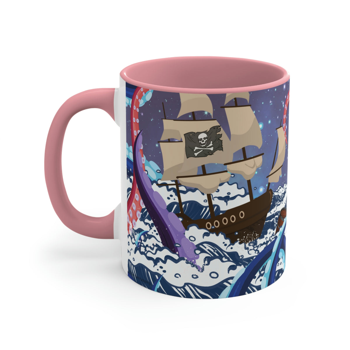 Not So Jolly Roger Sea Creature Coffee Mug, 11oz {Navy Blue/Red/Pink/Green}  | Ocean Life | Sea Creature Coffee Mug | Kraken Coffee Mug